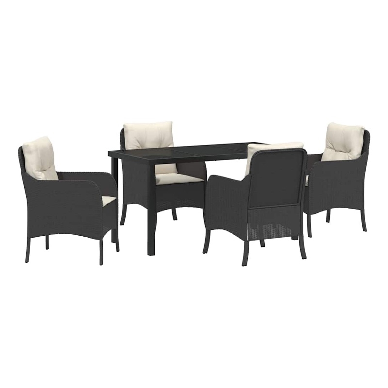 vidaXL 5 Piece Poly Rattan Garden Dining Set with Cushions in Black