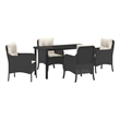 vidaXL 5 Piece Poly Rattan Garden Dining Set with Cushions in Black