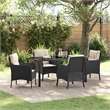 vidaXL 5 Piece Poly Rattan Garden Dining Set with Cushions in Black