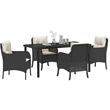 vidaXL 5 Piece Poly Rattan Garden Dining Set with Cushions in Black