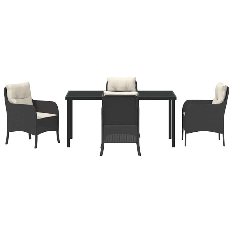 vidaXL 5 Piece Poly Rattan Garden Dining Set with Cushions in Black