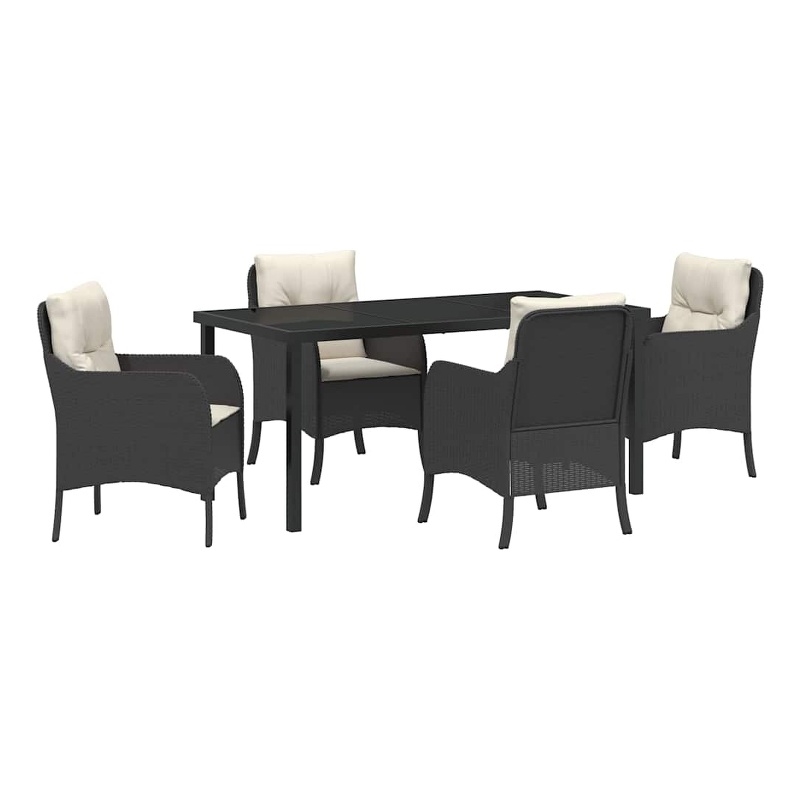 vidaXL 5 Piece Poly Rattan Garden Dining Set with Cushions in Black