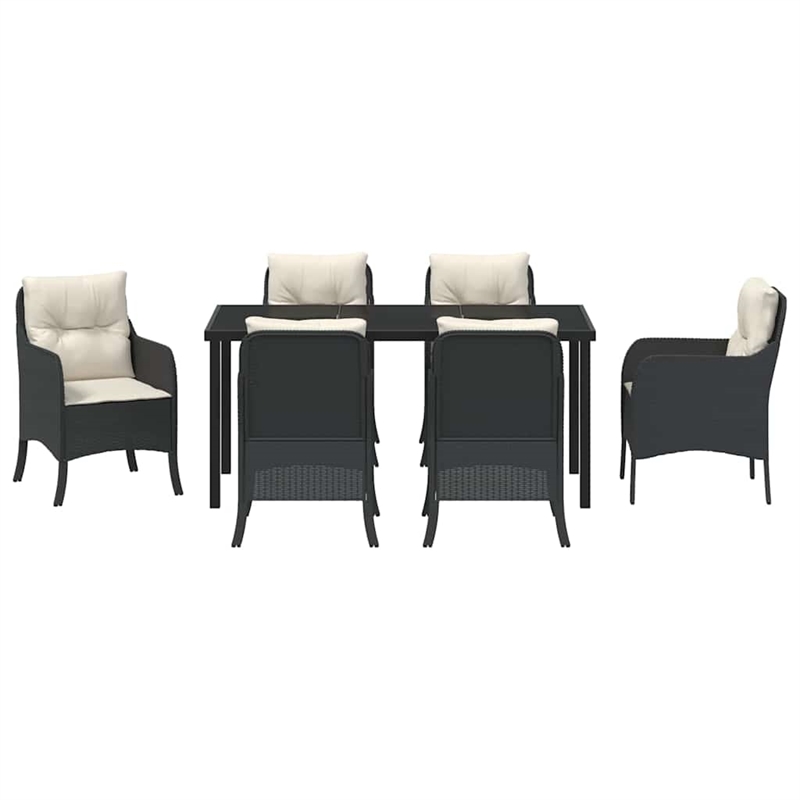 vidaXL 7 Piece Poly Rattan Garden Dining Set with Cushions in Black