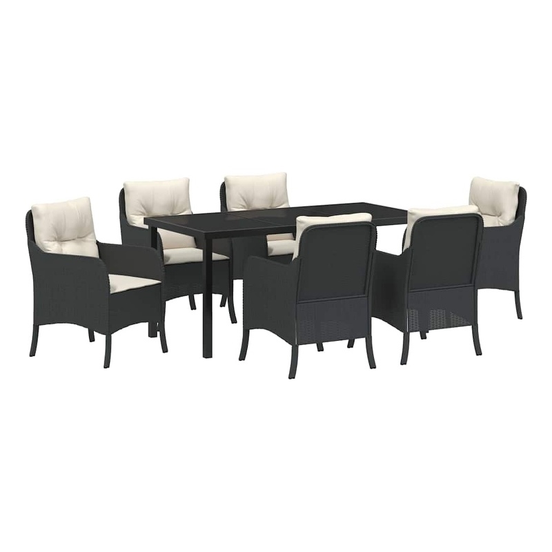 vidaXL 7 Piece Poly Rattan Garden Dining Set with Cushions in Black
