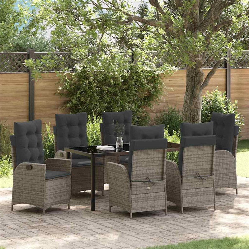 vidaXL 7 Piece Poly Rattan Garden Dining Set with Cushions in Black