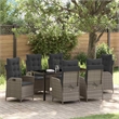 vidaXL 7 Piece Poly Rattan Garden Dining Set with Cushions in Black