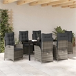 vidaXL 7 Piece Poly Rattan Garden Dining Set with Cushions in Black