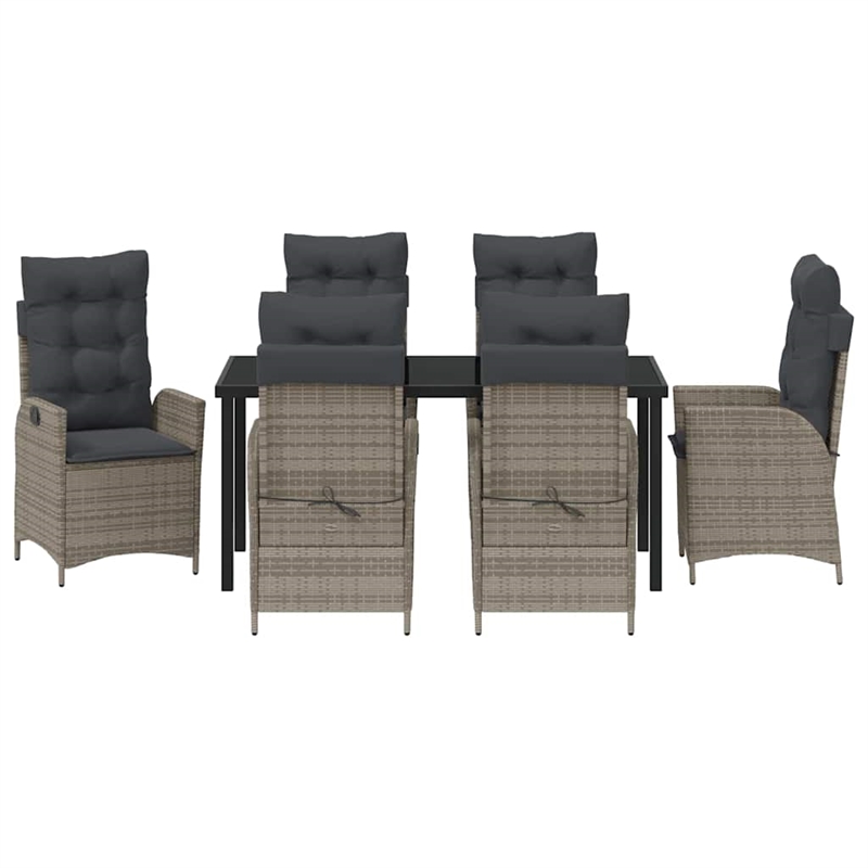 vidaXL 7 Piece Poly Rattan Garden Dining Set with Cushions in Black