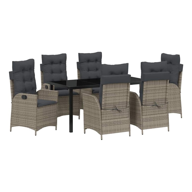 vidaXL 7 Piece Poly Rattan Garden Dining Set with Cushions in Black