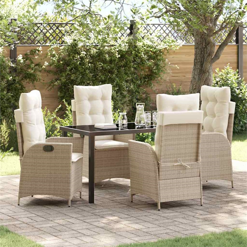vidaXL 5 Piece Poly Rattan Garden Dining Set with Cushions in Black
