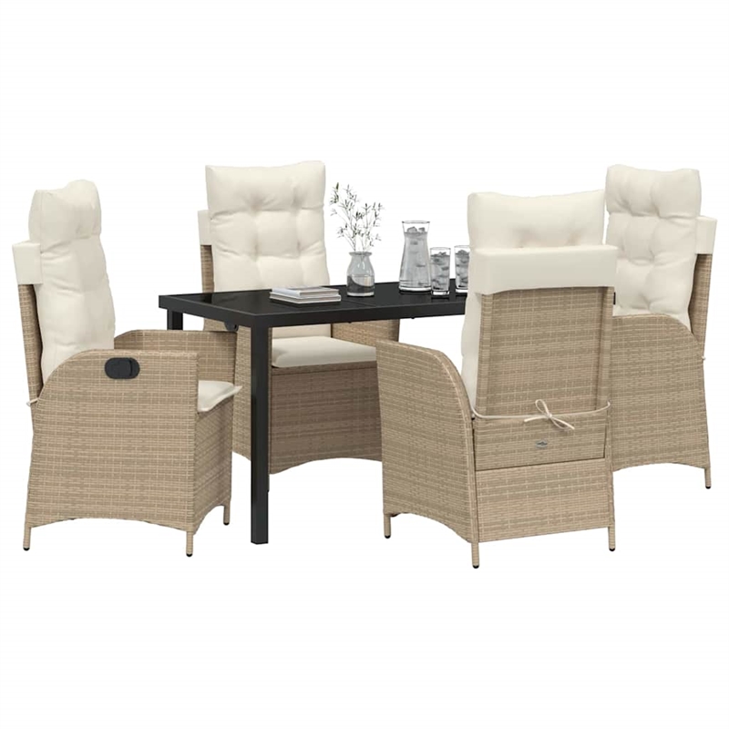 vidaXL 5 Piece Poly Rattan Garden Dining Set with Cushions in Black