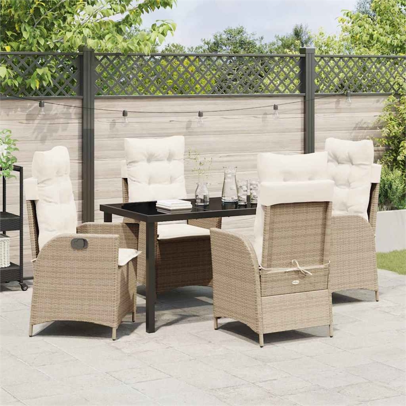 vidaXL 5 Piece Poly Rattan Garden Dining Set with Cushions in Black