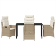 vidaXL 5 Piece Poly Rattan Garden Dining Set with Cushions in Black