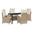 vidaXL 5 Piece Poly Rattan Garden Dining Set with Cushions in Black