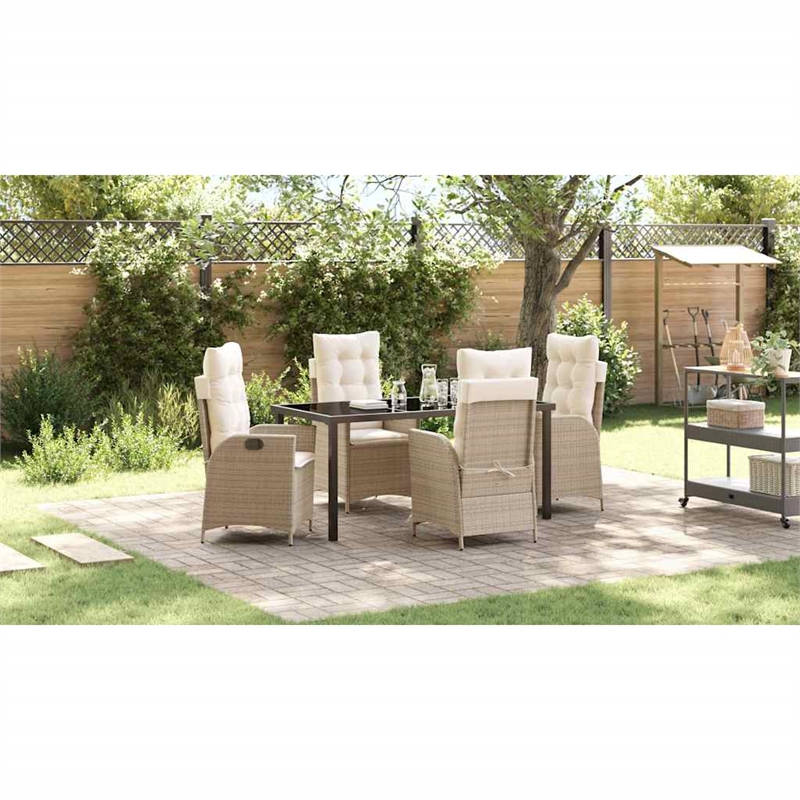 vidaXL 5 Piece Poly Rattan Garden Dining Set with Cushions in Black