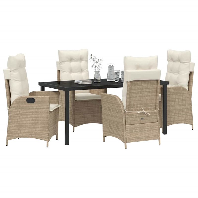 vidaXL 5 Piece Poly Rattan Garden Dining Set with Cushions in Black