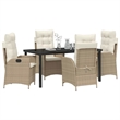 vidaXL 5 Piece Poly Rattan Garden Dining Set with Cushions in Black