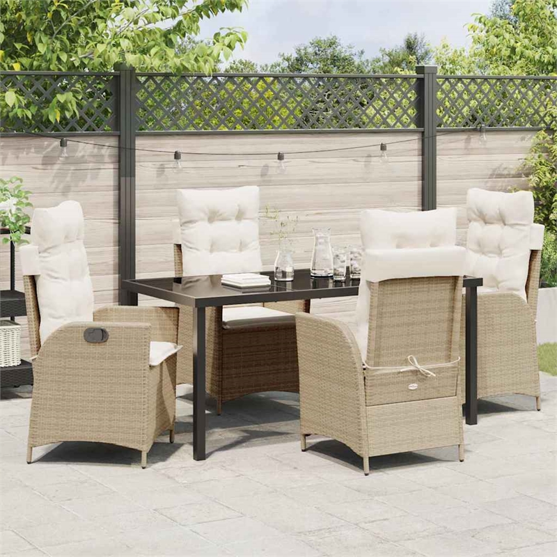 vidaXL 5 Piece Poly Rattan Garden Dining Set with Cushions in Black