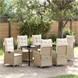 vidaXL 7 Piece Poly Rattan Garden Dining Set with Cushions in Black