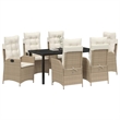 vidaXL 7 Piece Poly Rattan Garden Dining Set with Cushions in Black