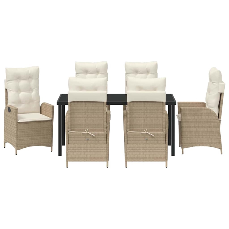 vidaXL 7 Piece Poly Rattan Garden Dining Set with Cushions in Black