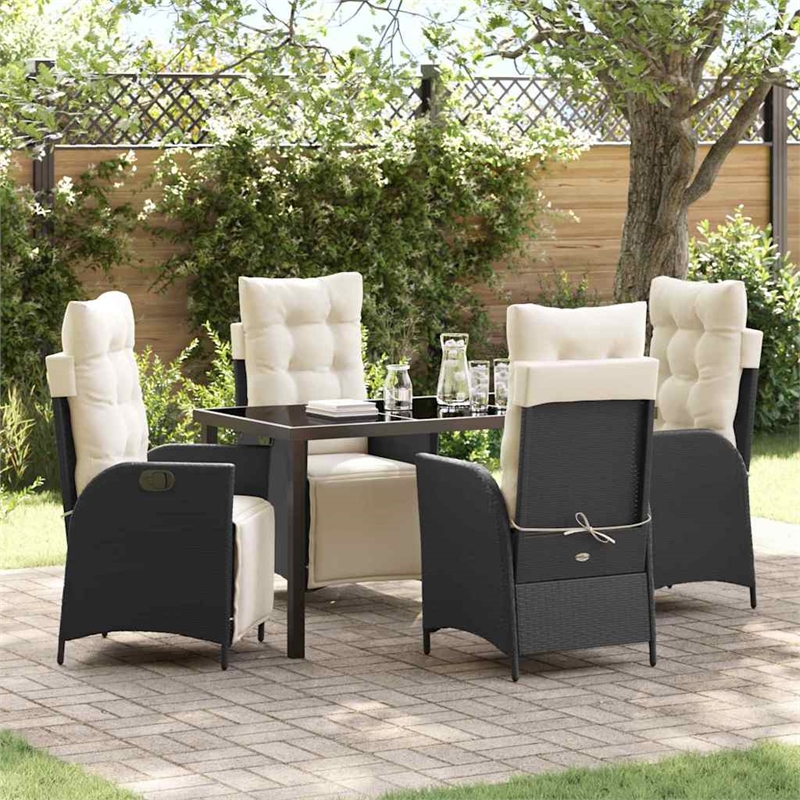 vidaXL 5 Piece Poly Rattan Garden Dining Set with Cushions in Black