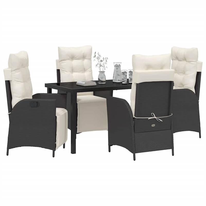 vidaXL 5 Piece Poly Rattan Garden Dining Set with Cushions in Black