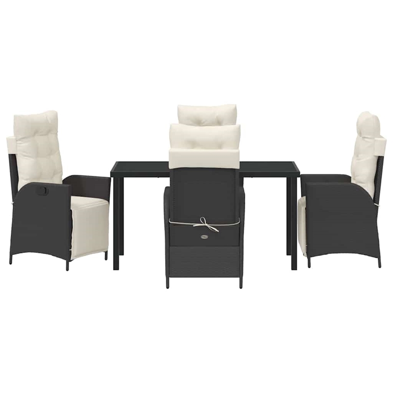 vidaXL 5 Piece Poly Rattan Garden Dining Set with Cushions in Black