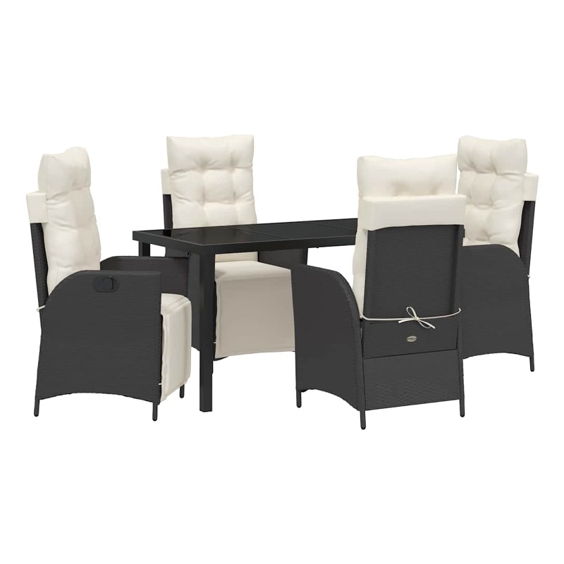 vidaXL 5 Piece Poly Rattan Garden Dining Set with Cushions in Black