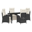vidaXL 5 Piece Poly Rattan Garden Dining Set with Cushions in Black