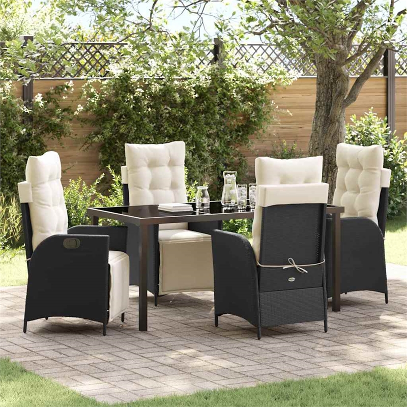 vidaXL 5 Piece Poly Rattan Garden Dining Set with Cushions in Black