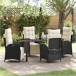 vidaXL 5 Piece Poly Rattan Garden Dining Set with Cushions in Black