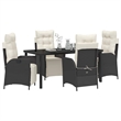 vidaXL 5 Piece Poly Rattan Garden Dining Set with Cushions in Black