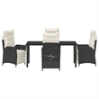 vidaXL 5 Piece Poly Rattan Garden Dining Set with Cushions in Black