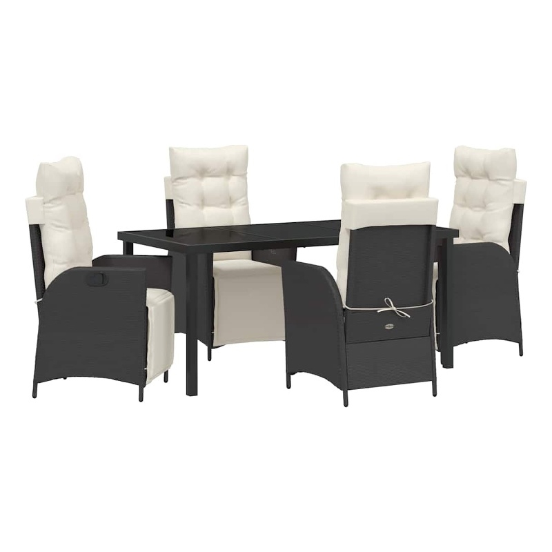 vidaXL 5 Piece Poly Rattan Garden Dining Set with Cushions in Black