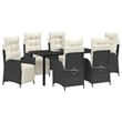 vidaXL 7 Piece Poly Rattan Garden Dining Set with Cushions in Black