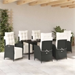 vidaXL 7 Piece Poly Rattan Garden Dining Set with Cushions in Black