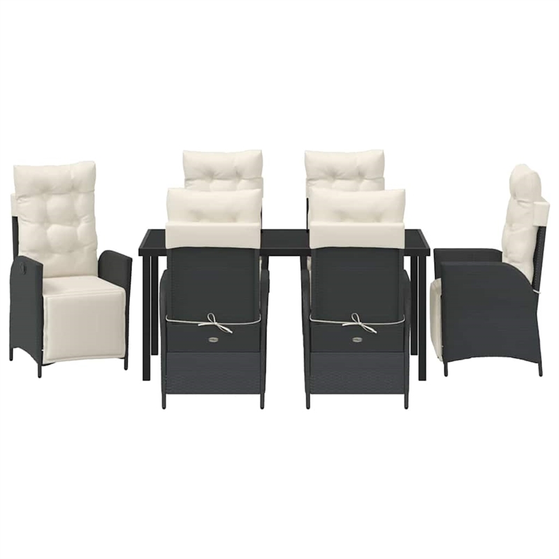 vidaXL 7 Piece Poly Rattan Garden Dining Set with Cushions in Black