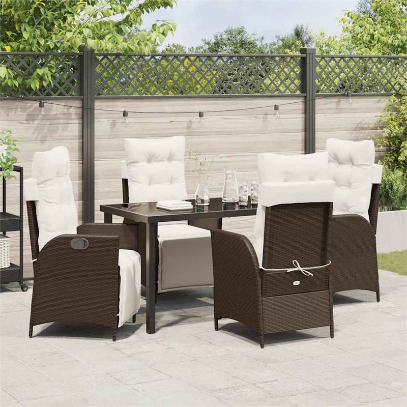 vidaXL 5 Piece Poly Rattan Garden Dining Set with Cushions in Brown