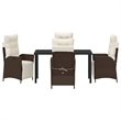 vidaXL 5 Piece Poly Rattan Garden Dining Set with Cushions in Brown