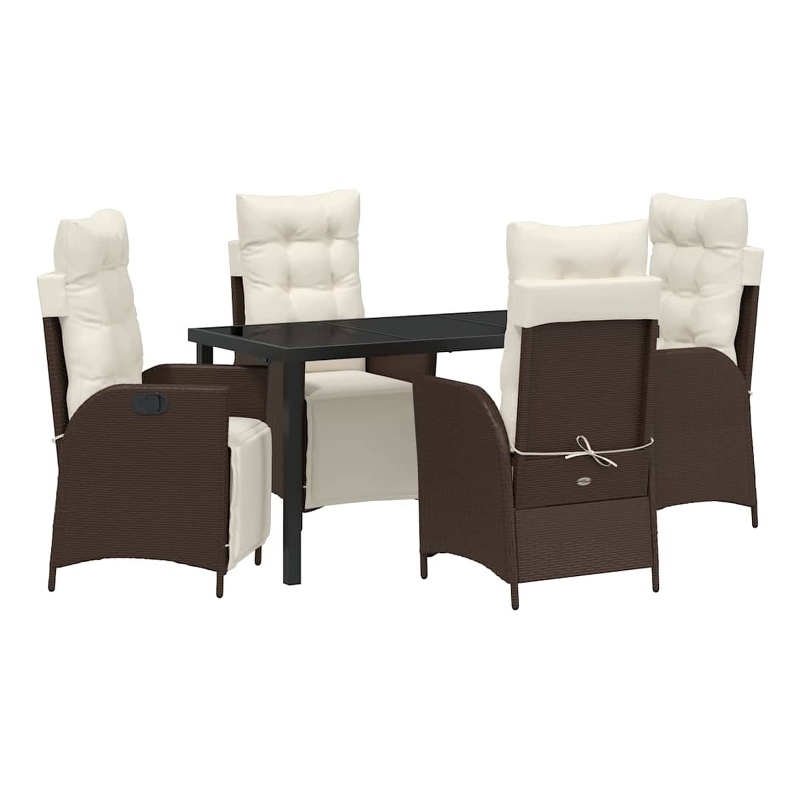 vidaXL 5 Piece Poly Rattan Garden Dining Set with Cushions in Brown