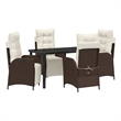 vidaXL 5 Piece Poly Rattan Garden Dining Set with Cushions in Brown