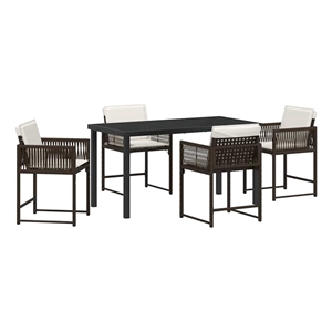 vidaXL 5 Piece Poly Rattan Garden Dining Set in Brown