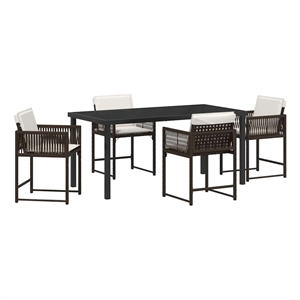 vidaXL 5 Piece Poly Rattan Garden Dining Set in Brown