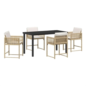 vidaXL 5 Piece Poly Rattan Garden Dining Set in Beige