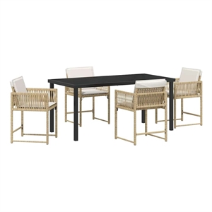 vidaXL 5 Piece Poly Rattan Garden Dining Set in Beige