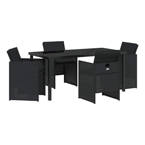 vidaXL 5 Piece Poly Rattan Garden Dining Set in Black