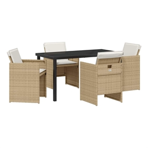 vidaXL 5 Piece Poly Rattan Garden Dining Set in Beige