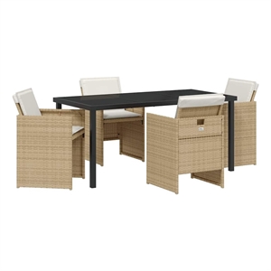 vidaXL 5 Piece Poly Rattan Garden Dining Set in Beige