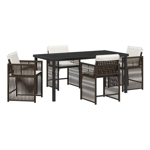 vidaXL 5 Piece Poly Rattan Garden Dining Set in Brown